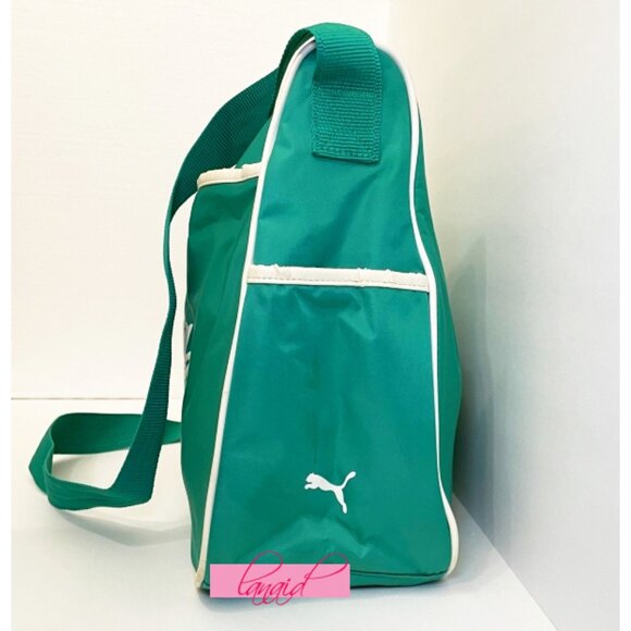 VINTAGE Puma Shoulder Bag Crossbody Green Ivory Bookbag Gym Weekend Zip Tote - Picture 11 of 15